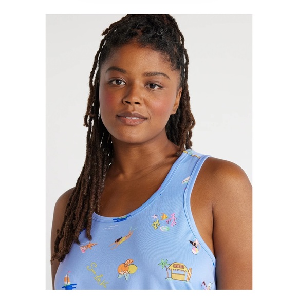 Joyspun Women's Print Tank Top and Shorts Pajama set, color: Peri swim AOP - Picture 5 of 6